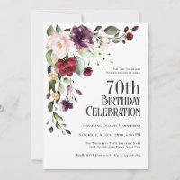 Boho Red, Blush and Purple Floral 70th Birthday