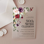 Boho Red Blush Pink and Purple 90th Birthday<br><div class="desc">Celebrate a 90th birthday in beautiful boho style with this unique acrylic watercolor floral birthday party invitation. It has a lovely floral corner bouquet in the stylish colour combination of burgundy red, blush pink, plum purple, and peach with sumptuous greenery scattered throughout. It makes a wonderful choice for celebrations from...</div>