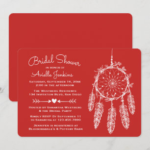 Boho Red Bridal Shower Dream Catcher Tribal Invitation