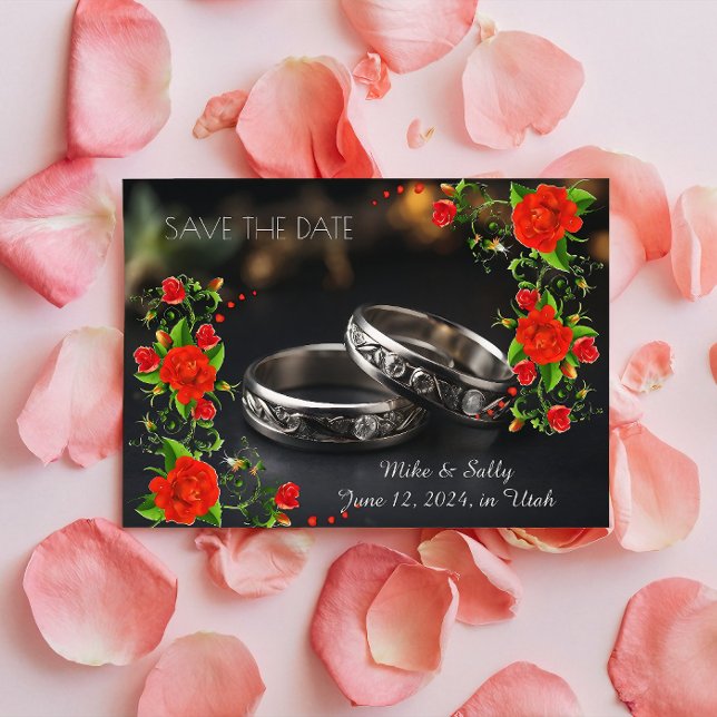 Boho Red Decorative Flowers Wedding Save The Date (boheme wedding, wedding plan, colours wedding, wildflower wedding, boho wedding, save the date rose)