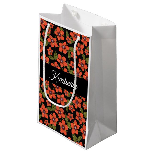 Boho red floral Monogram Gift Bag (Front Angled)