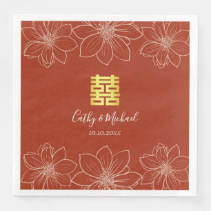 Boho red modern floral Chinese wedding Napkin