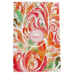 Boho Red Pink Orange Green Paisley Floral Medium Gift Bag