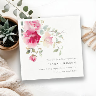 Boho Red Pink Rose Flowers Watercolor Wedding Napkin