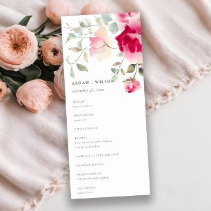 Boho Red Pink Rose Flowers Wedding Program Invitation