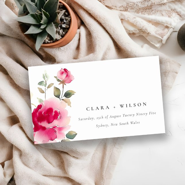 Boho Red Pink Rose Flowers Wedding Website Enclosure Card (Creator Uploaded)