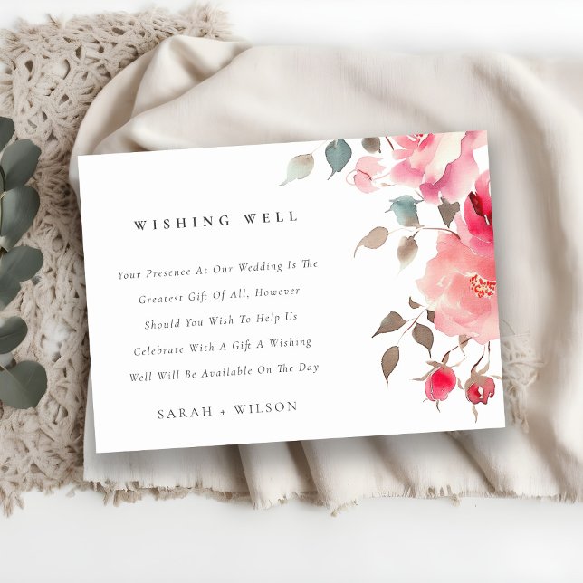 Boho Red Pink Rose Flowers Wedding Wishing Well Enclosure Card (Creator Uploaded)