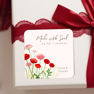 Boho Red Poppies Field Watercolor Floral TMF26 Square Sticker