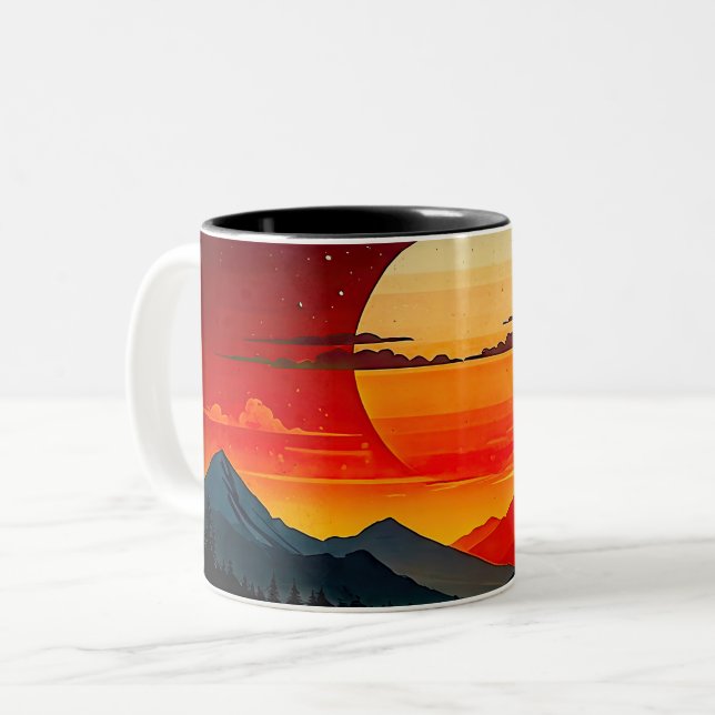 BOHO RED SUNSET Design Two-Tone Coffee Mug (Front Left)