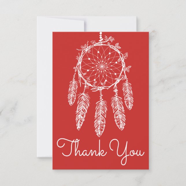 Boho Red Thank You Dream Catcher Native American Card (Front)
