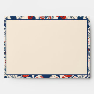 Boho red white & blue floral geometric folk art envelope