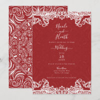 Boho Red & White Lace Bold Pattern Wedding