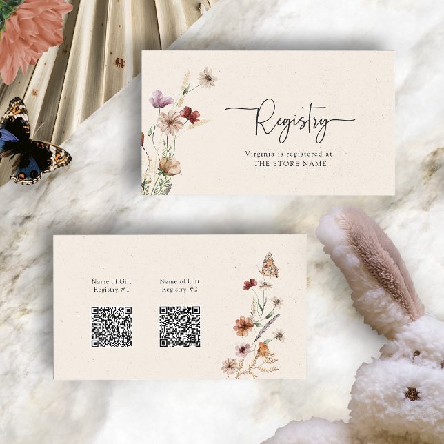 Boho Registry QR Codes Enclosure Card (Boho Wildflower Registry QR Codes Enclosure Card with Butterfly by Painted Paperie
)