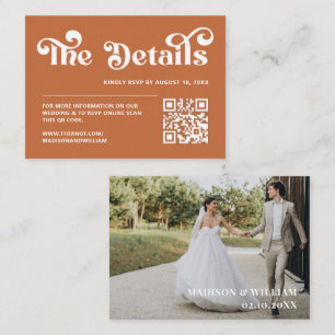 Boho Retro 70s Burnt Orange Wedding Website Enclosure Card