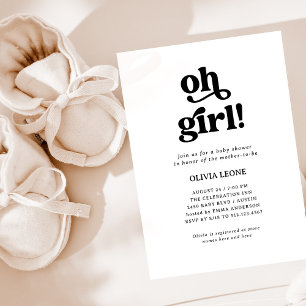 Boho Retro Black and White   Oh Girl Baby Shower Invitation