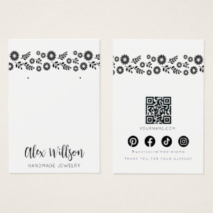 Boho Retro Black Daisy Floral Jewelry Display Card