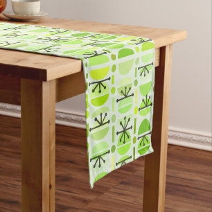 Boho Retro Bowls Lines Chartreuse Short Table Runner