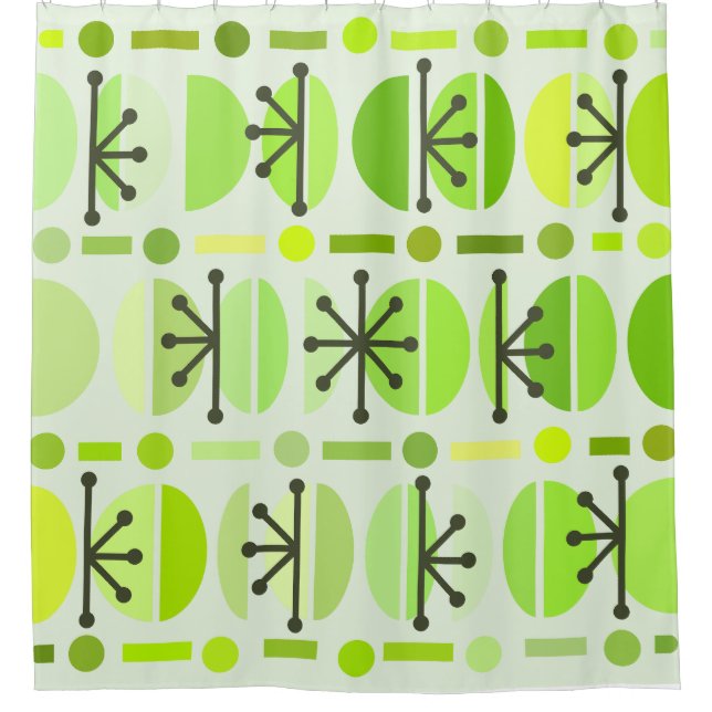 Boho Retro Bowls Lines Chartreuse Shower Curtain (Front)
