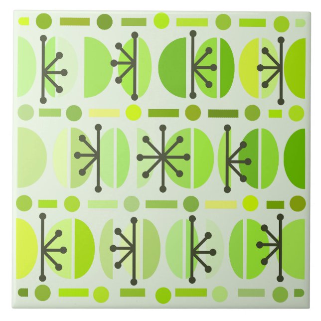 Boho Retro Bowls Lines Chartreuse Tile (Front)