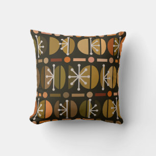 Boho Retro Bowls Lines Dark Earth Tones Cushion