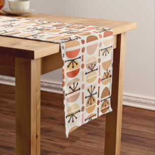 Boho Retro Bowls Lines Earth Tones Short Table Runner