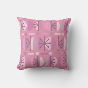 Boho Retro Bowls Lines Pink Cushion