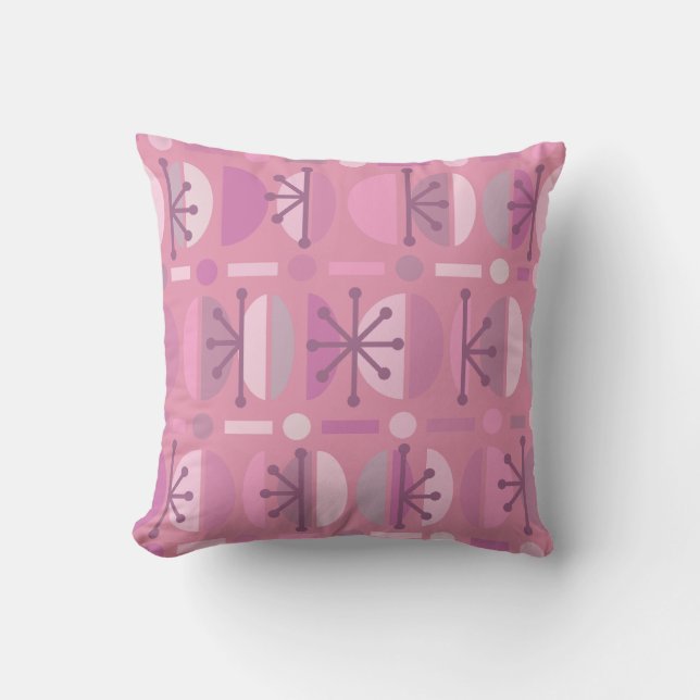 Boho Retro Bowls Lines Pink Cushion (Front)