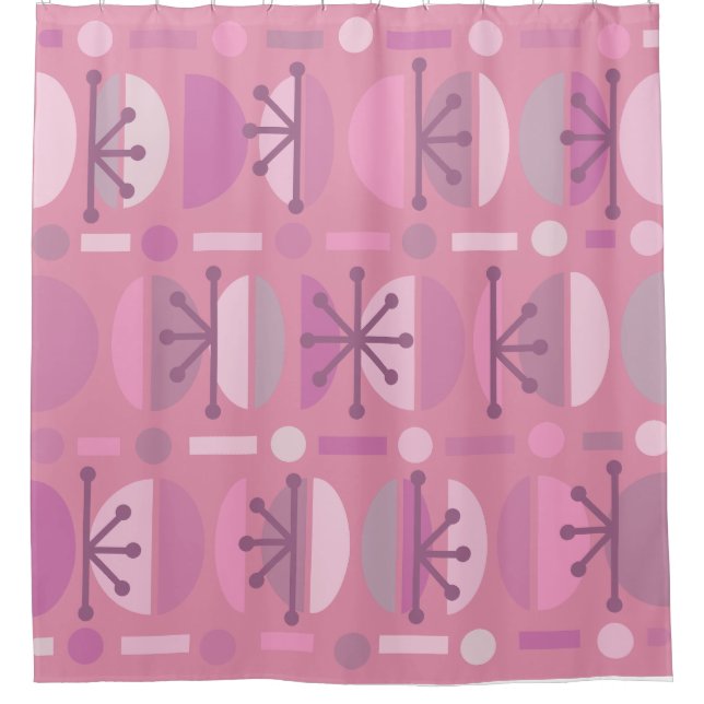 Boho Retro Bowls Lines Pink Shower Curtain (Front)
