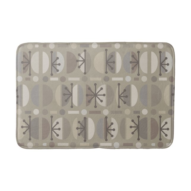 Boho Retro Bowls Lines Taupe Bath Mat (Front)