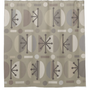 Boho Retro Bowls Lines Taupe Shower Curtain