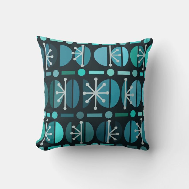 Boho Retro Bowls Lines Teal Cushion (Front)