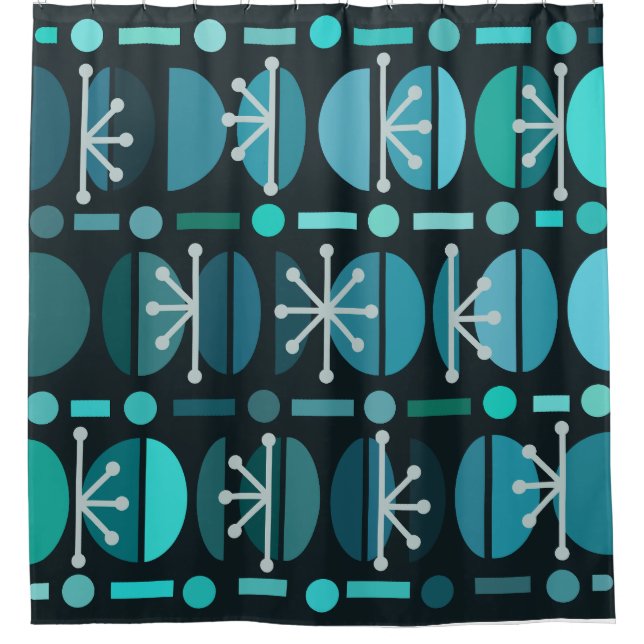 Boho Retro Bowls Lines Teal Shower Curtain (Front)