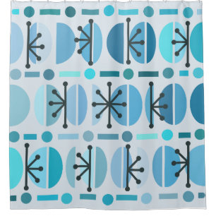 Boho Retro Bowls Lines Turquoise Shower Curtain