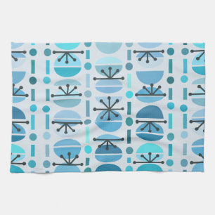 Boho Retro Bowls Lines Turquoise Tea Towel