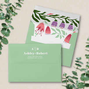 Boho retro branches and flowers mint green wedding envelope