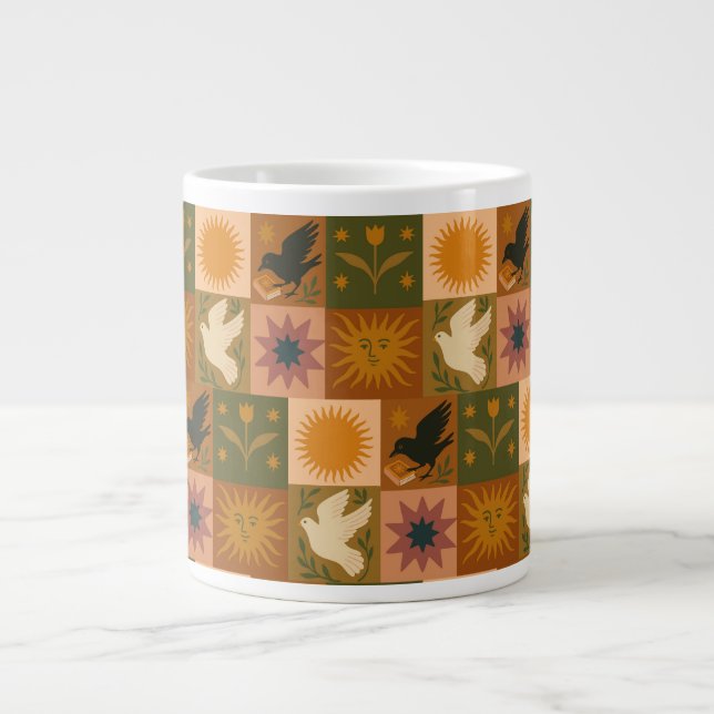 Boho Retro Celestial Sun Moon  Large Coffee Mug (Front)