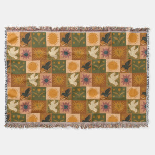 Boho Retro Celestial Sun Moon Throw Blanket