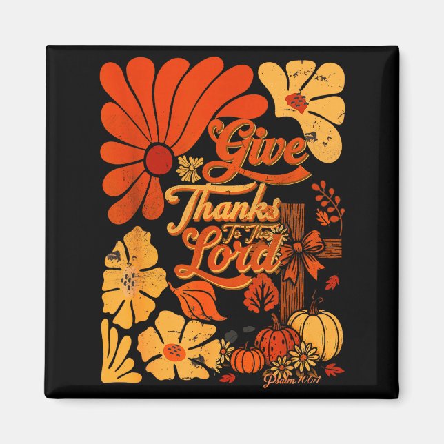 Boho Retro Christian Fall Pumpkin Give Thanks To T Magnet (Front)