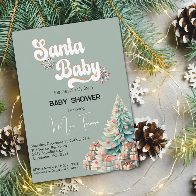 Boho Retro Christmas Baby Shower Invitation (Creator Uploaded)