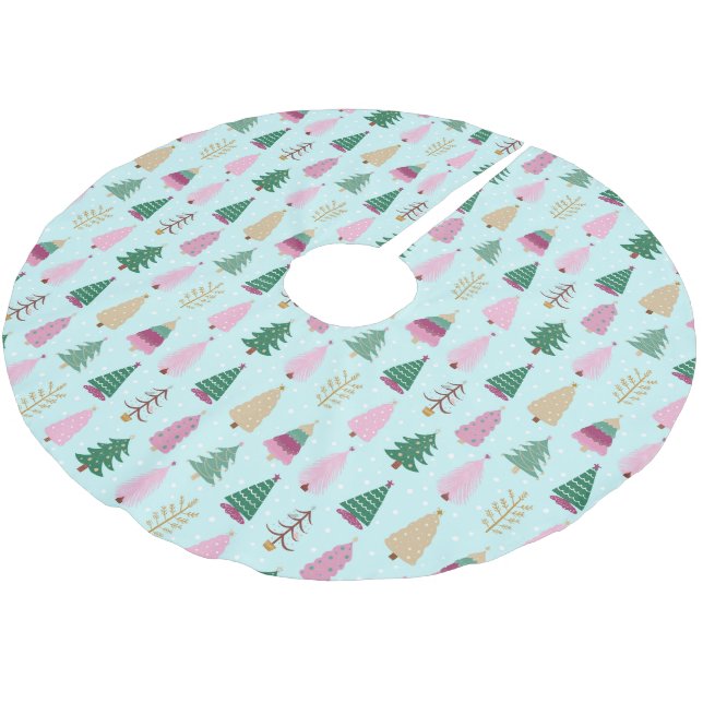 Boho Retro Christmas Trees Pattern Tree Skirt (Angled)
