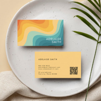 Boho Retro Classic Color Wave Minimalist Qr Code Business Card