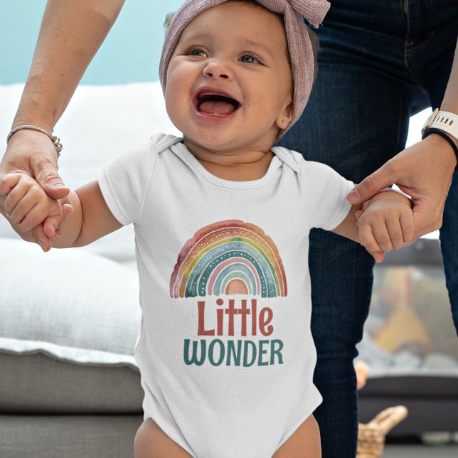 Boho Retro Colours Rainbow Little Wonder Baby Bodysuit (Little Wonder Boho Baby Bodysuit with retro colored rainbow)