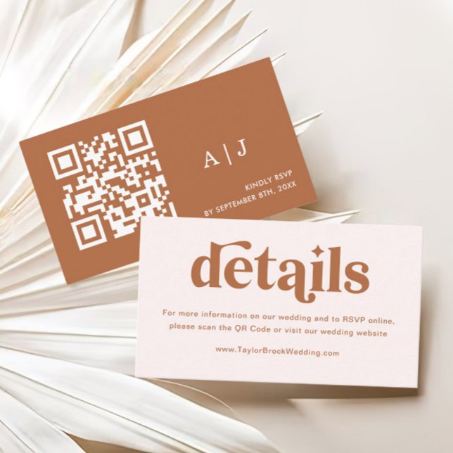 Boho Retro Cream Burnt Orange Wedding Details Enclosure Card (Creator Uploaded)