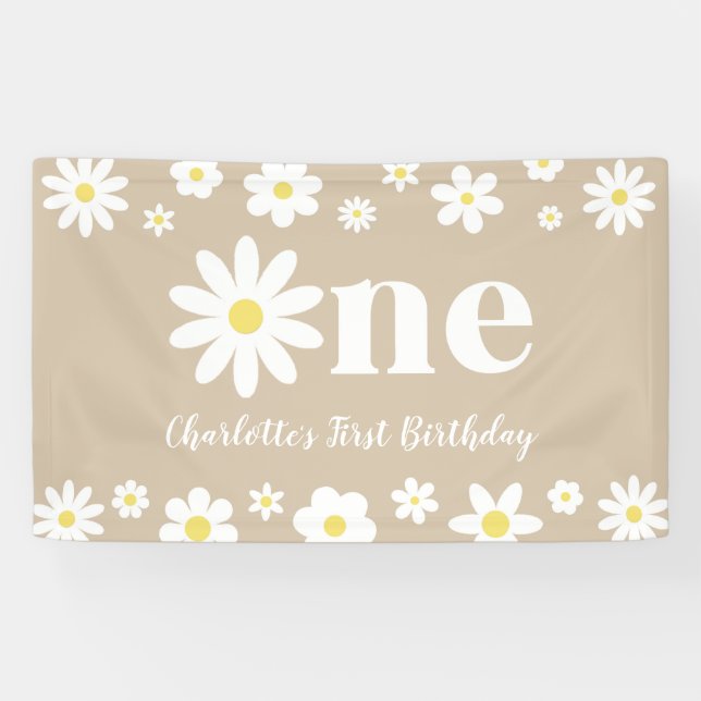 Boho Retro Daisy 1st Birthday Banner (Horizontal)