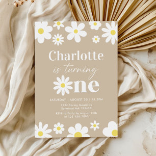 Boho Retro Daisy 1st Birthday Invitation