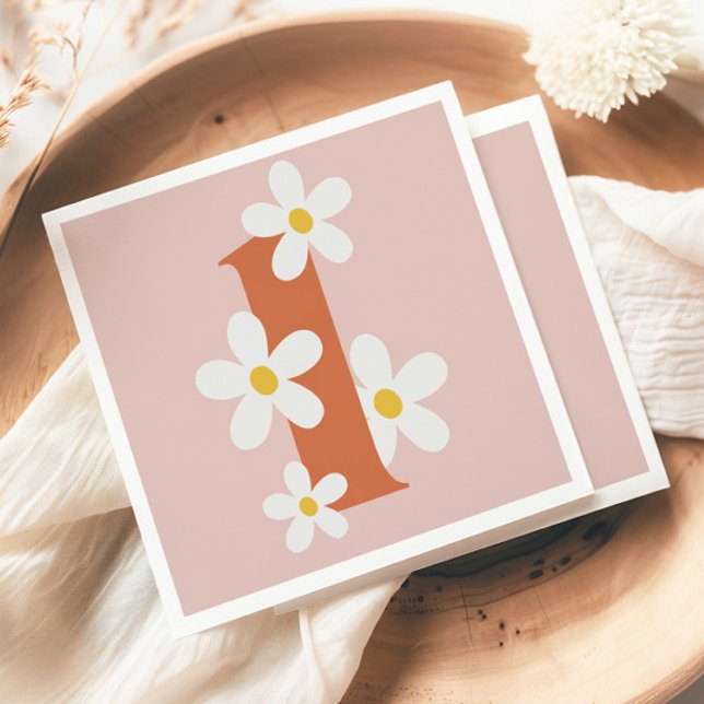 Boho Retro Daisy 1st Groovy Birthday  Napkin (Creator Uploaded)