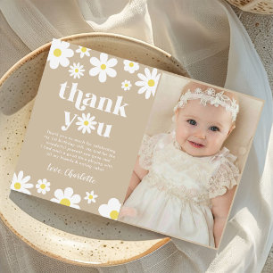 Boho Retro Daisy Birthday Photo Thank You Card