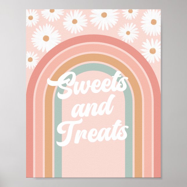Boho Retro Daisy Birthday Sweets and Treats Sign (Front)