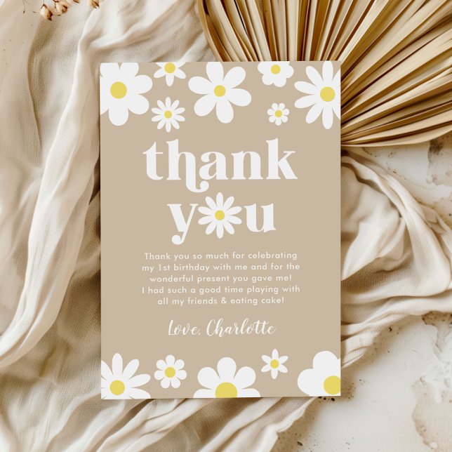 Boho Retro Daisy Birthday Thank You Card (Creator Uploaded)