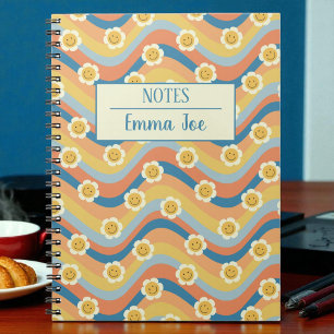 Boho Retro Daisy Flowers Personalised with Name Notebook